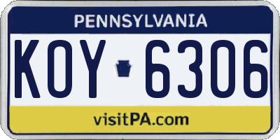 PA license plate KOY6306
