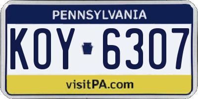 PA license plate KOY6307