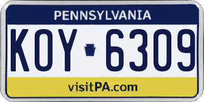PA license plate KOY6309