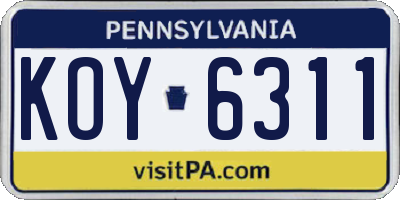 PA license plate KOY6311