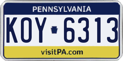PA license plate KOY6313