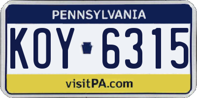 PA license plate KOY6315