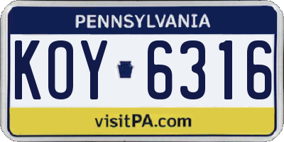 PA license plate KOY6316