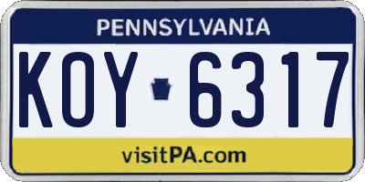 PA license plate KOY6317