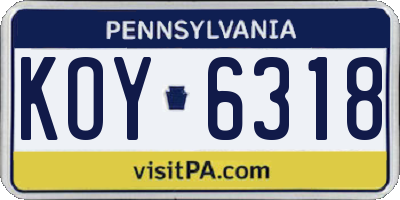 PA license plate KOY6318