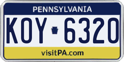 PA license plate KOY6320