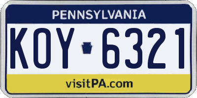 PA license plate KOY6321