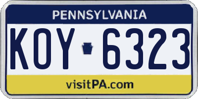PA license plate KOY6323