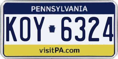 PA license plate KOY6324