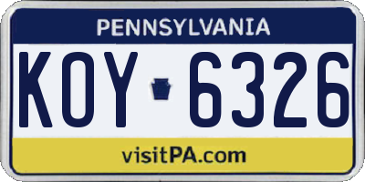 PA license plate KOY6326