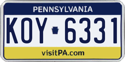 PA license plate KOY6331