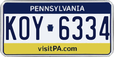 PA license plate KOY6334