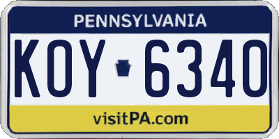 PA license plate KOY6340