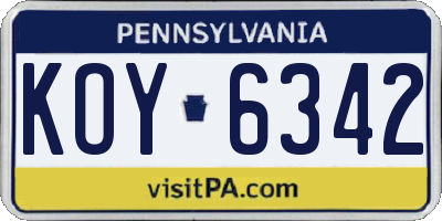 PA license plate KOY6342