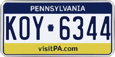 PA license plate KOY6344