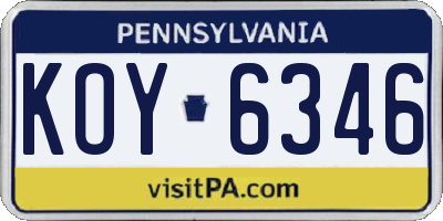 PA license plate KOY6346