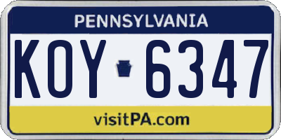 PA license plate KOY6347