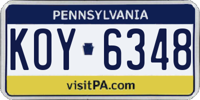 PA license plate KOY6348