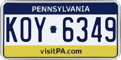 PA license plate KOY6349