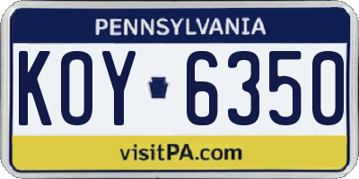 PA license plate KOY6350
