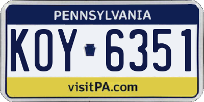 PA license plate KOY6351