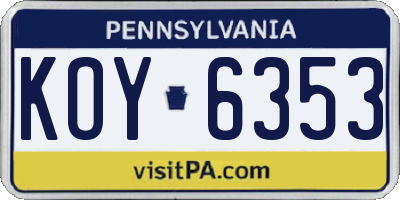PA license plate KOY6353