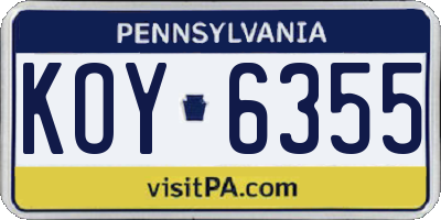 PA license plate KOY6355