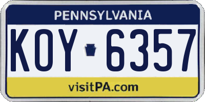 PA license plate KOY6357