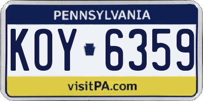 PA license plate KOY6359