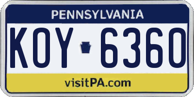 PA license plate KOY6360