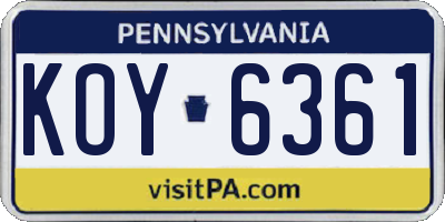 PA license plate KOY6361