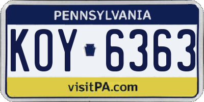 PA license plate KOY6363