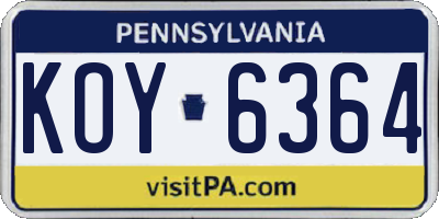 PA license plate KOY6364