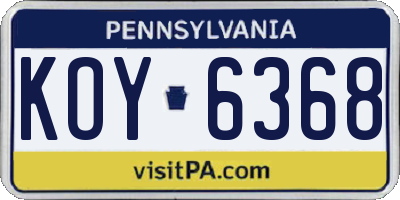 PA license plate KOY6368