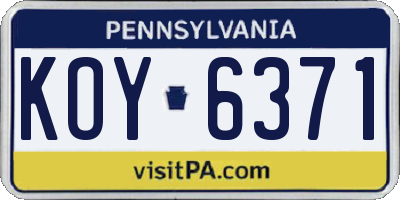 PA license plate KOY6371
