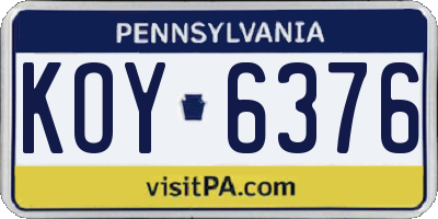 PA license plate KOY6376