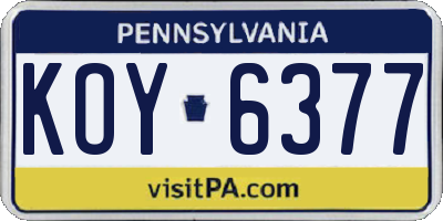 PA license plate KOY6377