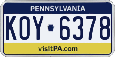 PA license plate KOY6378