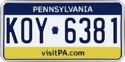 PA license plate KOY6381