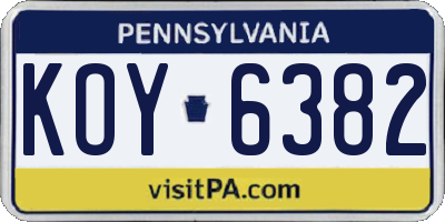 PA license plate KOY6382