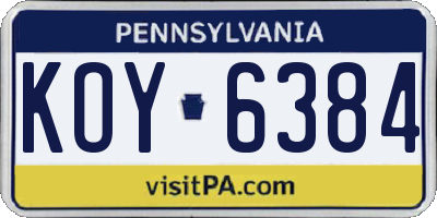 PA license plate KOY6384