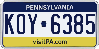 PA license plate KOY6385