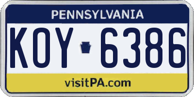 PA license plate KOY6386