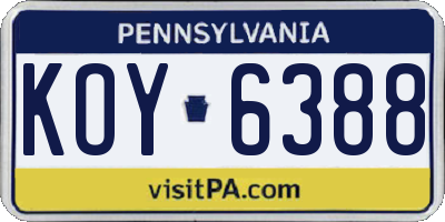 PA license plate KOY6388