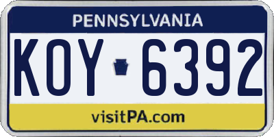 PA license plate KOY6392