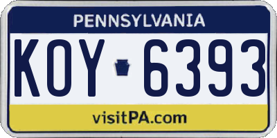 PA license plate KOY6393