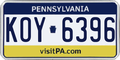 PA license plate KOY6396