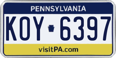 PA license plate KOY6397