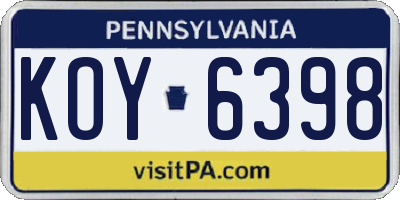 PA license plate KOY6398