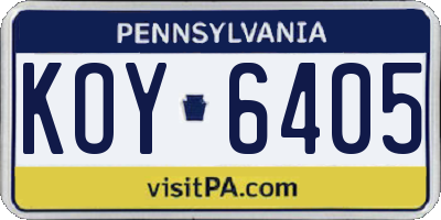 PA license plate KOY6405